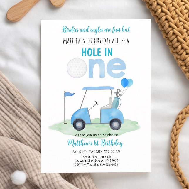 Hole in One Golf Pojke 1-årsdag Inbjudningar (Skapare uppladdad)