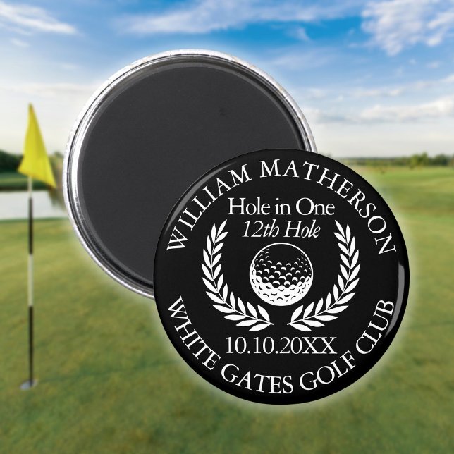Hole in One Golfboll Och Krans Svart Och Vit Magnet (Hole in One Golf Ball And Wreath Black And White Magnet)