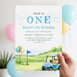 Hole In One Golfparty Första Födelsedagen Inbjudningar