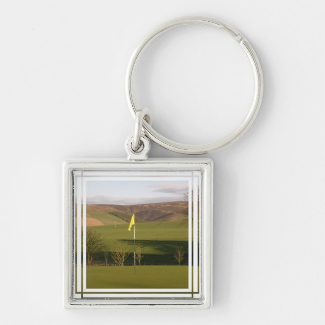 Hole in one Keychain Fyrkantig Silverfärgad Nyckelring (Framsidan)