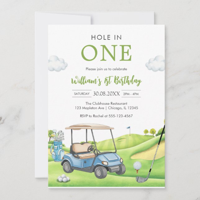 Hole In One Par-tee Golf Boy 1st Birthday Invitati Inbjudningar (Framsida)
