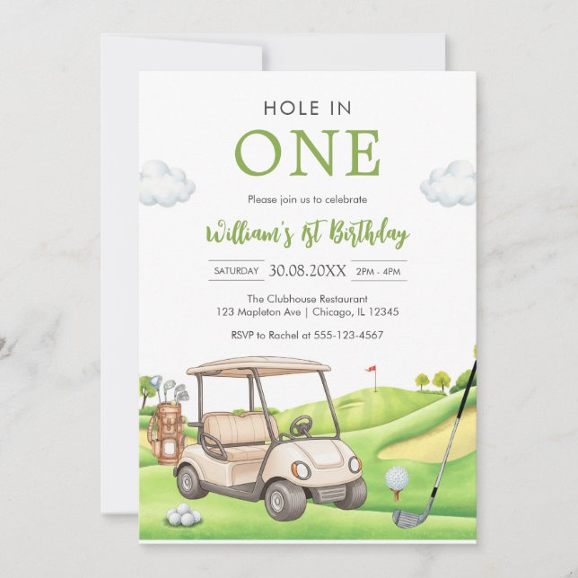 Hole In One Par-tee Golf Boy 1st Birthday Invitati Inbjudningar (Framsida)