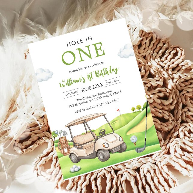 Hole In One Par-tee Golf Pojke 1:a Födelsedagsinbj Inbjudningar (Skapare uppladdad)
