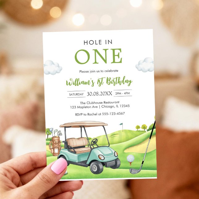 Hole In One Par-tee Golf Pojke 1-års Födelsedagsin Inbjudningar (Skapare uppladdad)