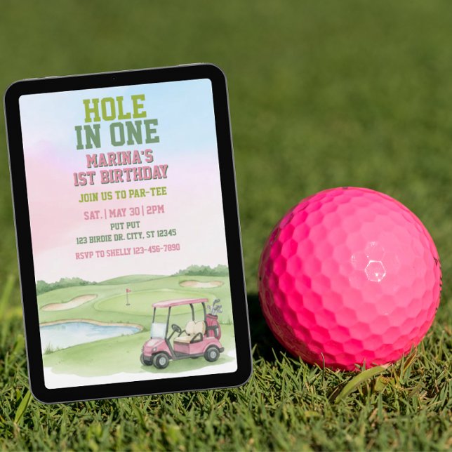 Hole In One, Pink Golf 1st Birthday Inbjudningar (Skapare uppladdad)
