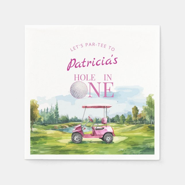 Hole In One Pink Golf 1st Birthday  Pappersservett (Framsidan)