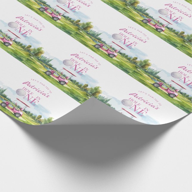 Hole In One Pink Golf 1st Birthday  Presentpapper (Hörn)