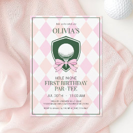 Hole in One Pink Golf Girls 1-års födelsedagsfest Inbjudningar