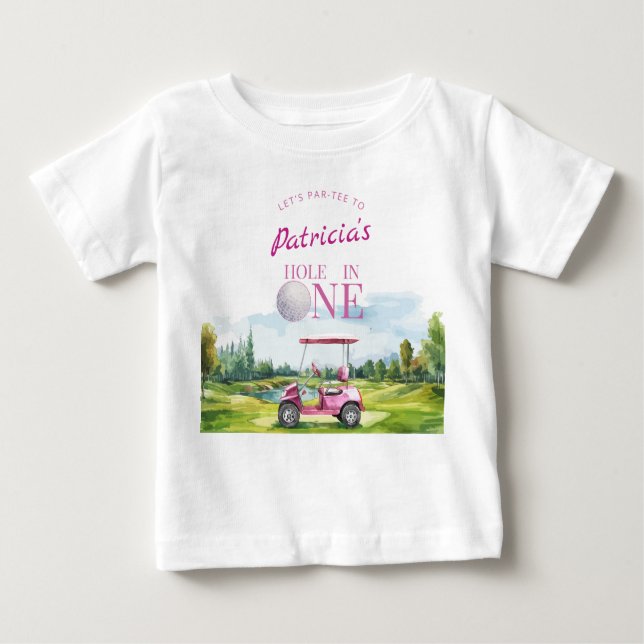 Hole In One Rosa Golf 1-årsdag  T Shirt (Framsida)