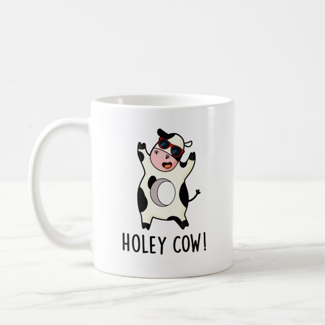 Holey Cow Funny Animal Pun Kaffemugg (Vänster)