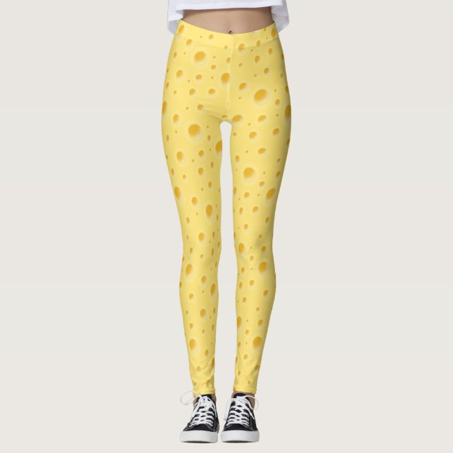 Holey Swiss Cheese Whimsical Blek Gult Leggings (Framsida)