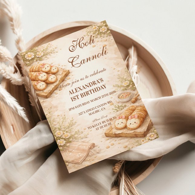 Holi Cannoli Whimsical Bakery 1st Birthday Inbjudningar (Skapare uppladdad)