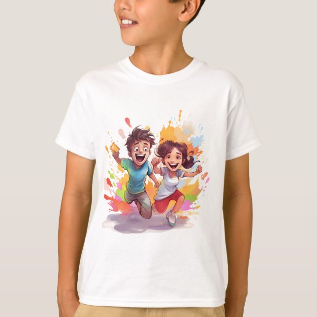 Holi - Färgfulla jumping Kids T Shirt (Framsida)