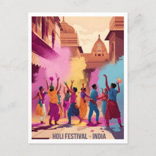 Holi Festival i Indiens Vintage Vykort