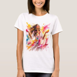 Holi Festival Woman Watercolor T Shirt