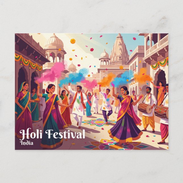Holi-festivalen, Indien Vykort (Framsida)