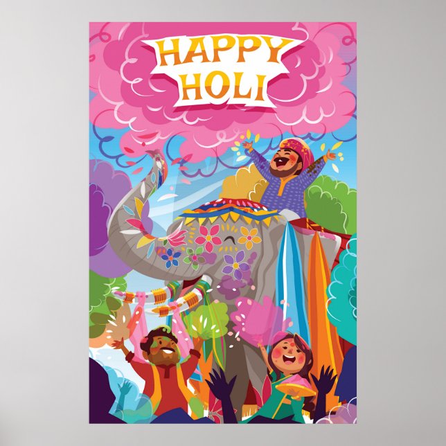 Holi Hai Painting Elephant i Crowd Poster (Framsidan)