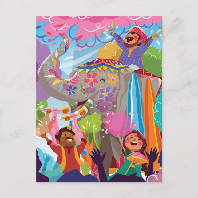 Holi Hai Painting Elephant i Crowd Vykort (Framsida)