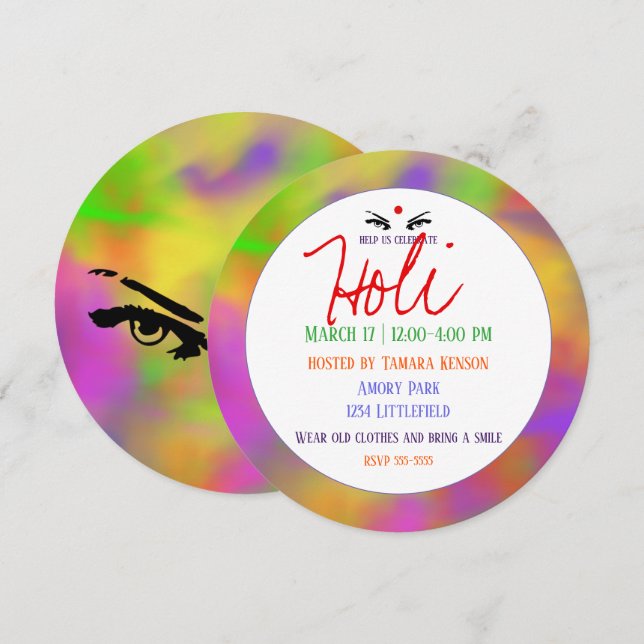 Holi Powder och Ögon Inbjudningar (Fram/baksida)