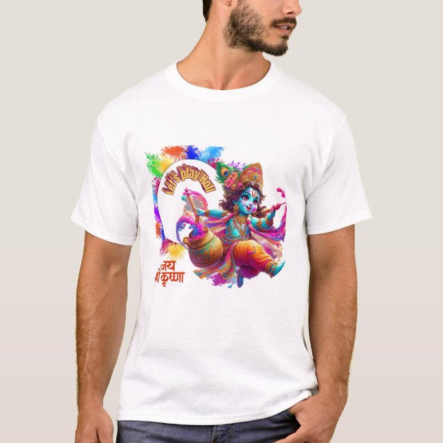 holi with krishna t shirt (Framsida)