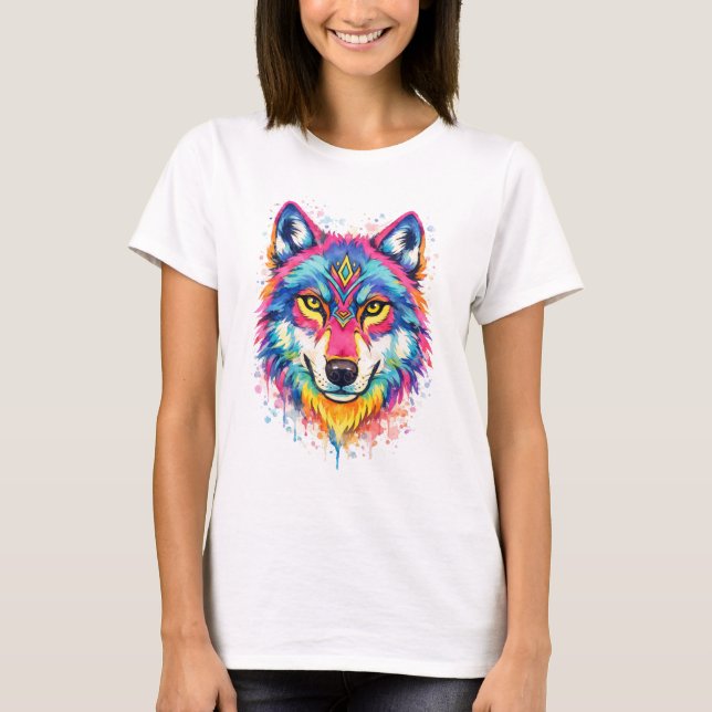 Holi Wolf Aquarell T-Shirt - Blau (Framsida)
