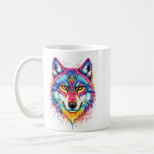 Holi Wolf Aquarell Tasse - Blau Kaffemugg (Vänster)