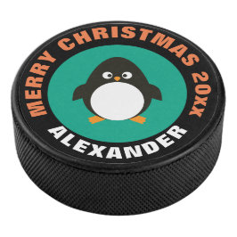 Holicay Ice Hockey Puck / julpenguin design