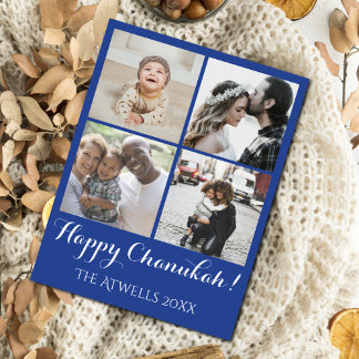 Holiday 4 Photos Happy Chanukah Family Blue Helg Vykort