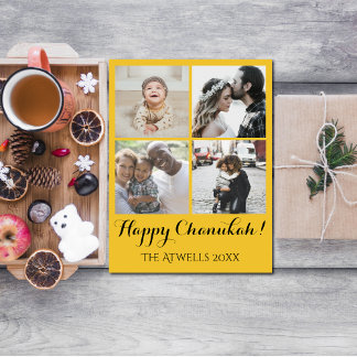 Holiday 4 Photos Happy Chanukah Family Gold Helg Vykort