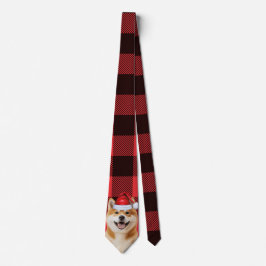 Holiday Akita Hund Röd Buffalo Randig Jul Slips