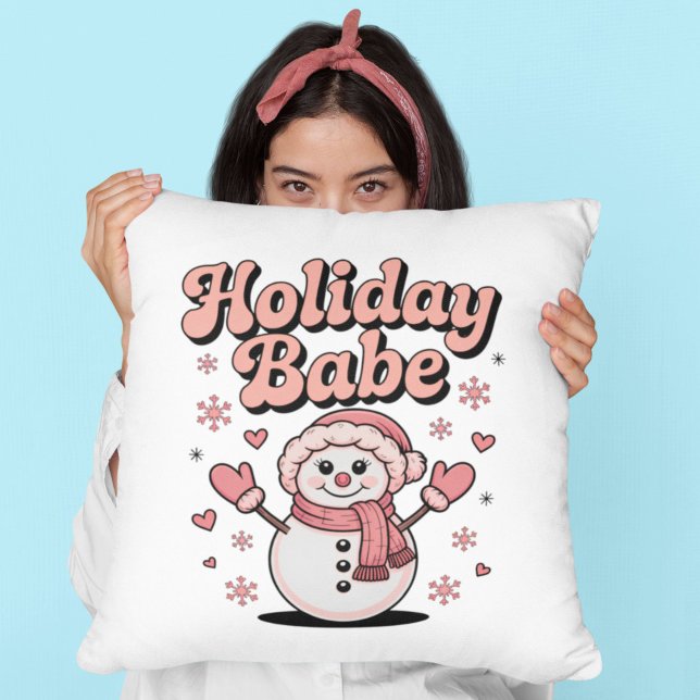 Holiday Babe Söt Rosa Snöman Kudde (Skapare uppladdad)