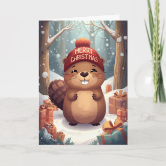 Holiday Beaver Greeting Helgkort