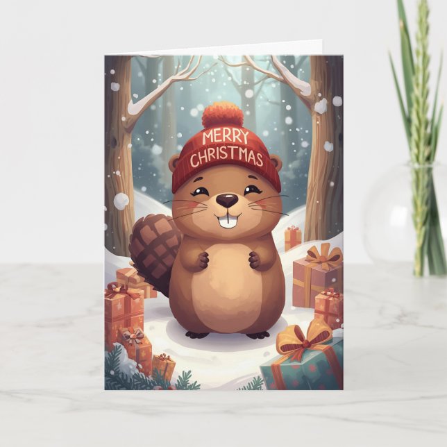 Holiday Beaver Greeting Helgkort (Framsida)