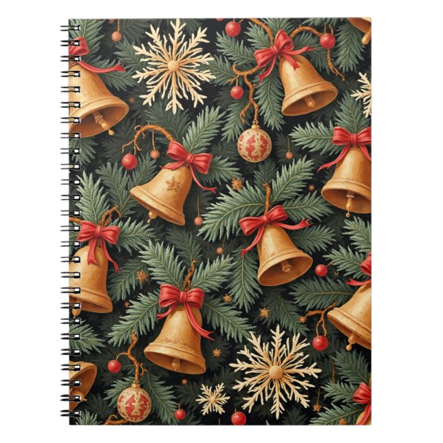 Holiday Bells, Decorative Christmas Pattern, Anteckningsbok (Framsidan)