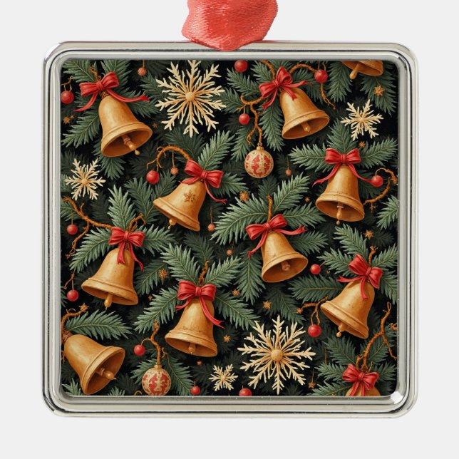 Holiday Bells, Decorative Christmas Pattern, Julgransprydnad Metall (Framsidan)