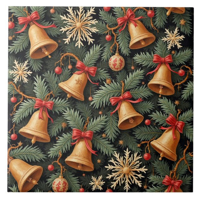 Holiday Bells, decorative pattern. Kakelplatta (Framsidan)