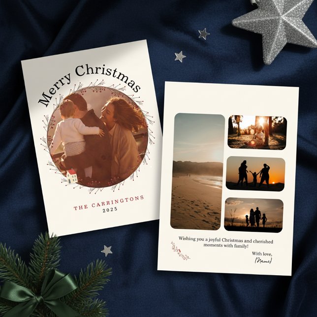 Holiday Berry Branch Christmas Photo Holiday Card Julkort (elegant photo christmas cards)