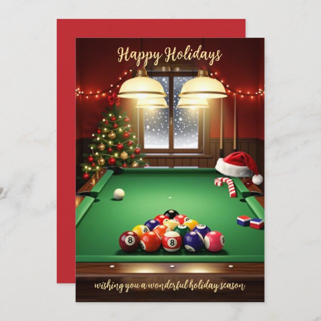 Holiday Billiard player Christmas Cards Julkort (Fram/baksida)