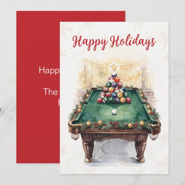 Holiday Billiard player Christmas Cards Julkort (Fram/baksida)