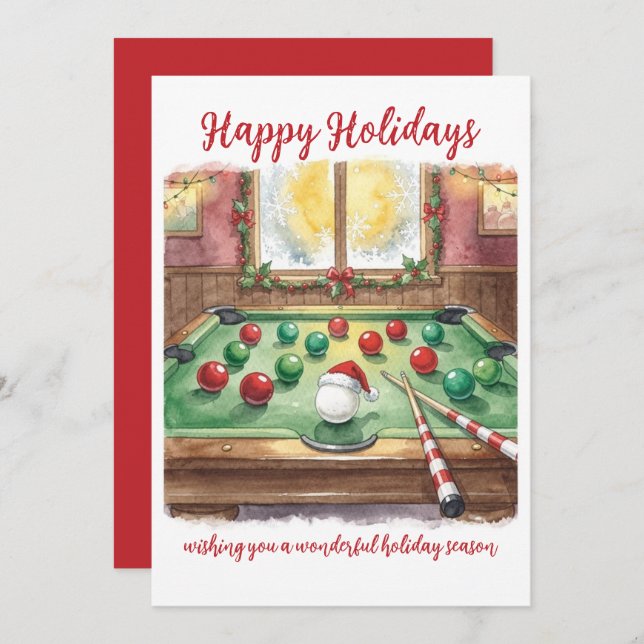 Holiday Billiard player Christmas Cards Julkort (Fram/baksida)