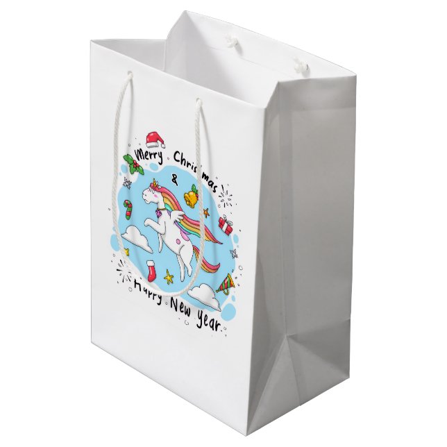 Holiday Blessings Unicorn Christmas Gift Bags (Baksidan Vinklad)