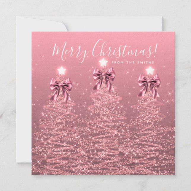 Holiday Blush Pink Christmas Trees Greeting  Julkort (Framsida)