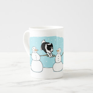 Holiday Border Collie Agility Hund med Snömannen Benporslin Mugg