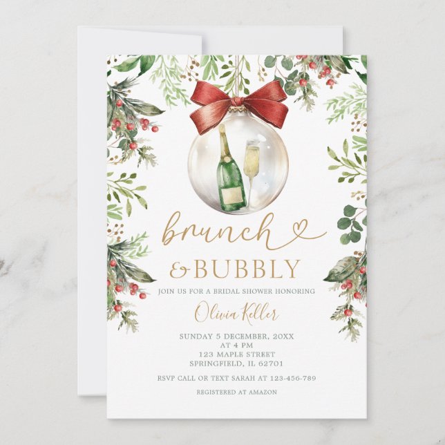 Holiday Brunch & Bubbly Jul Bröllopsdusch  Inbjudningar (Framsida)