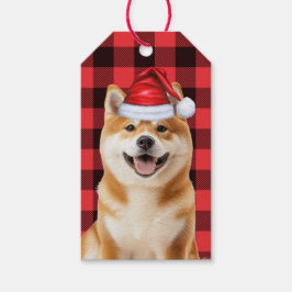 Holiday Buffalo Plaid Akita Dog Christmas Presentetikett