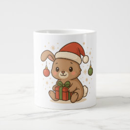 Holiday Bunny in Santa Hat Jumbo Mugg