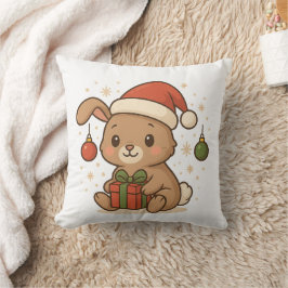 Holiday Bunny in Santa Hat Kudde