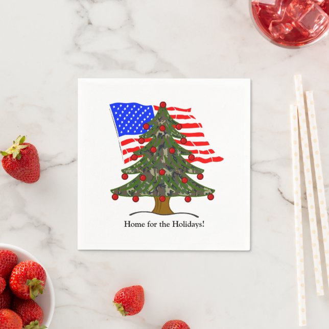 Holiday Camouflage Tree with USA Flag Christmas Pappersservett (Insitu)