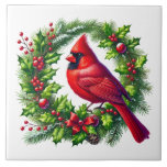 Holiday Cardinal Ceramic Tile Kakelplatta<br><div class="desc">This ceramic tile is shown with a festive Christmas cardinal bird art print.
Large size shown.</div>