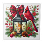 Holiday Cardinal Ceramic Tile Kakelplatta<br><div class="desc">This ceramic tile is shown with a festive Christmas cardinal bird art print.
Small size shown.</div>